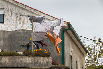 laundry flying in the wind on a laundry tent