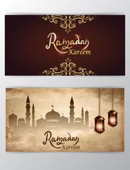 mosque silhouette in night sky with crescent moon and star greeting card set