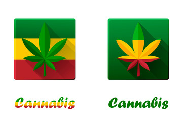 Set of square icons with cannabis, hashish and marijuana.