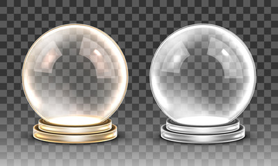 Glass empty magic ball. Vector transparent snow globe