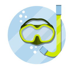 Scuba gear. Snorkel and glasses. Clothing of diver. item for diving and swimming under water. Cartoon flat illustration. Rest and entertainment in sea and ocean