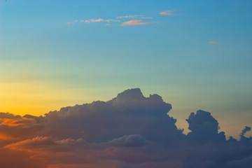 Dramatic sky with clouds on sunset. Nature composition. Summer background.