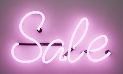 Neon sign, the word Sale on bright background. Discount Background for your design, greeting card, banner.