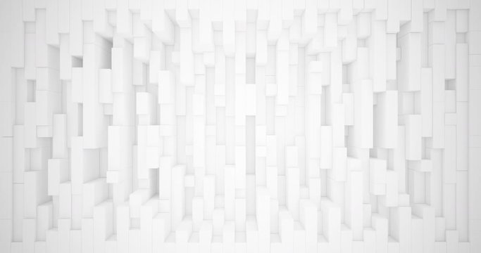 Abstract pattern of rectangles with the effect of displacement. White clear boxes animation. Background for business presentation. Seamless loop. 3d render 4k.