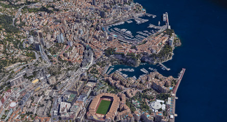 Monaco coast on the Mediterranean sea from the height of a drone flight
