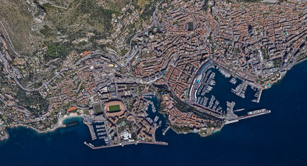 Monaco coast on the Mediterranean sea from the height of a drone flight