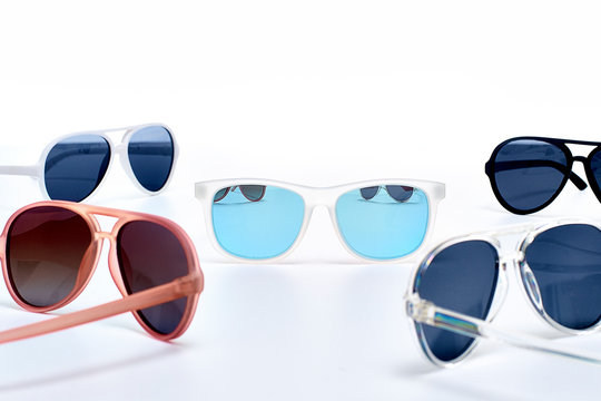 Arrangement of five pairs of sunglasses
