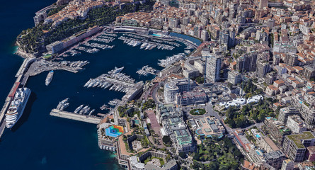 Fototapeta na wymiar Monaco coast on the Mediterranean sea from the height of a drone flight