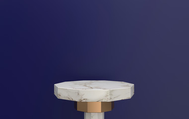 3d rendering marble pedestal located in violet background, marble platform with gold detail, 3d render, scene with geometrical forms, minimal abstract background, minimal fashion mockup