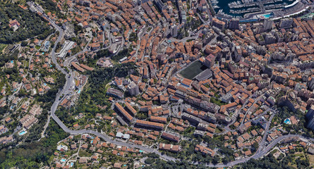 Monaco coast on the Mediterranean sea from the height of a drone flight