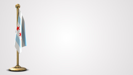 Chicago realistic 3D flag illustration on golden flagpole.