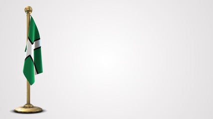 Devon realistic 3D flag illustration on golden flagpole.