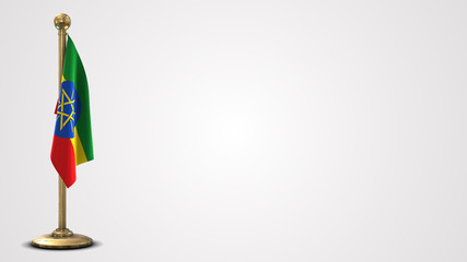 Ethiopia realistic 3D flag illustration on golden flagpole.