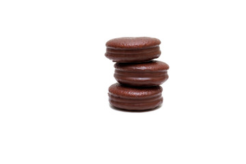 Fototapeta na wymiar Stack of chocolate brownie cookies Isolated on a white background. Space for text