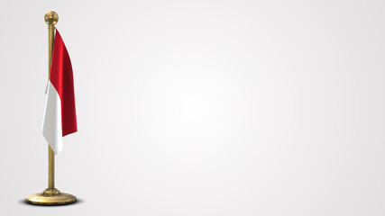 Indonesia realistic 3D flag illustration on golden flagpole.