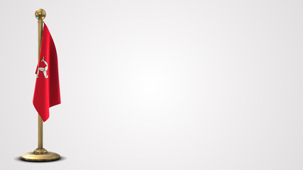 Isle Of Man realistic 3D flag illustration on golden flagpole.