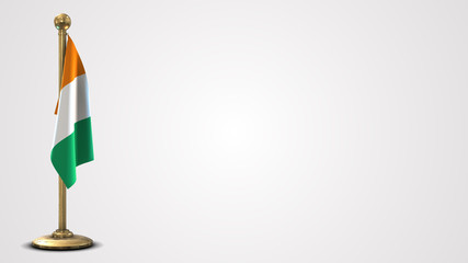 Ivorycoast realistic 3D flag illustration on golden flagpole.