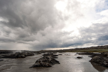 storm over dettifoss landscape iceland