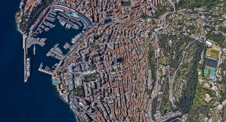 Monaco coast on the Mediterranean sea from the height of a drone flight