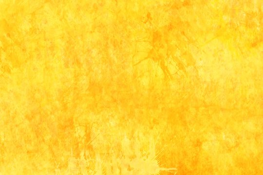 Gold background texture with orange yellow paint spatter grunge, old distressed vintage wallpaper, elegant antique template or layout with nobody