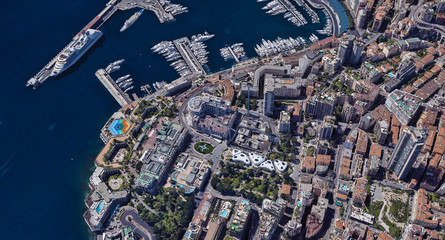 Monaco coast on the Mediterranean sea from the height of a drone flight