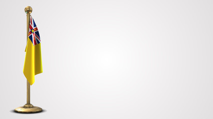 Niue realistic 3D flag illustration on golden flagpole.