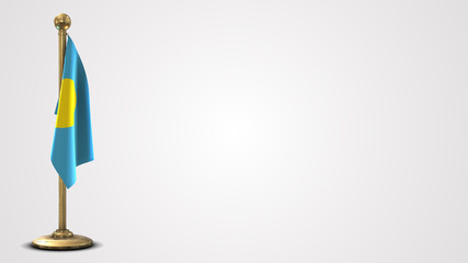 Palau realistic 3D flag illustration on golden flagpole.