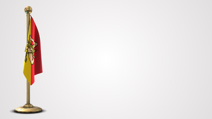 Sicily realistic 3D flag illustration on golden flagpole.