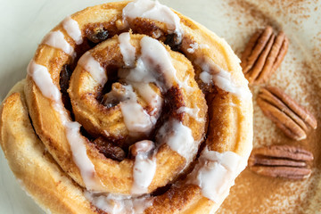Delicious Cinnamon Roll. Closeup.