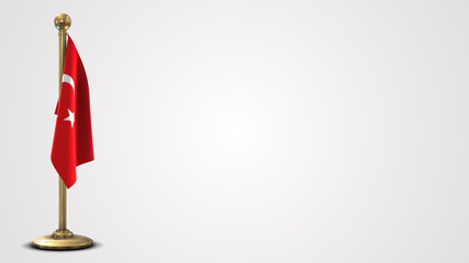 Turkey realistic 3D flag illustration on golden flagpole.