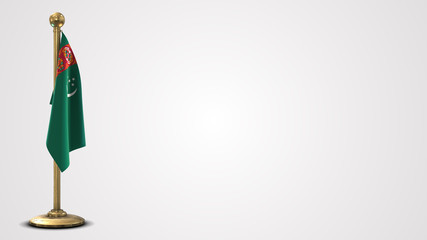 Turkmenistan realistic 3D flag illustration on golden flagpole.