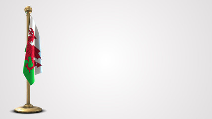 Wales realistic 3D flag illustration on golden flagpole.