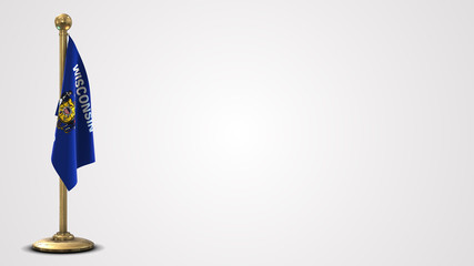 Wisconsin realistic 3D flag illustration on golden flagpole.