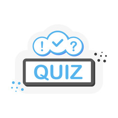 Flat label with QUIZ speech bubble. 3D label for business, marketing and advertising on white background. Vector