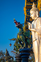 Fototapeta premium A beautiful view of Wat Rong Suea Ten, the Blue Temple at Chiang Rai, Thailand.