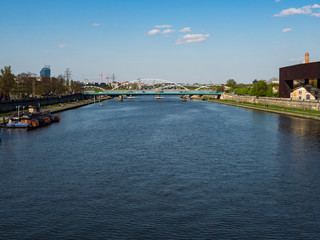 Naklejka premium View over Vistula river and bridge form Bernatka footbridge. Cracow, Poland