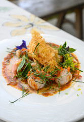 Curry-fried shrimps with Lychee, Longan, Fluffy eggs