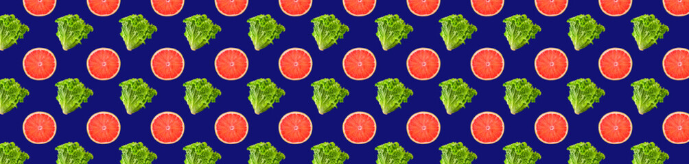 Fototapeta na wymiar Food texture of fruit and green salad on colored background