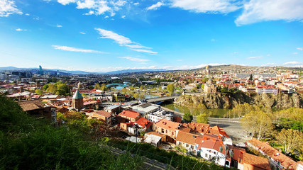 TBILISI, GEORGIA  APRIL 19, 2020:  Beautiful aerial view of the old part of city   in Tbilisi, Georgia © Victoria Key