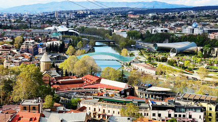 TBILISI, GEORGIA  APRIL 19, 2020:  Beautiful aerial view of the old part of city   in Tbilisi, Georgia © Victoria Key