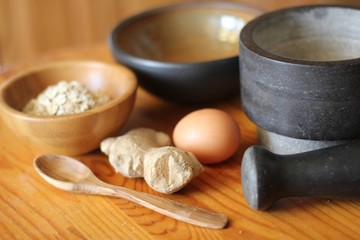 Preparing ingredients for baking homemade cookies or pastry with ginger