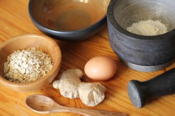Preparing ingredients for baking homemade cookies or pastry with ginger