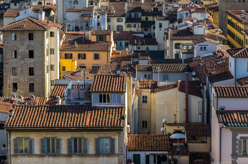 Florentine rooftops and windows. Aerial city top view. Florence.
