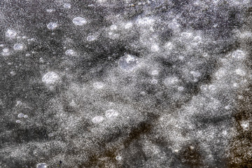 Frozen air bubbles trapped beneath the ice create an interesting textured background.