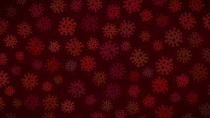 Naklejka na ściany i meble Background with symbols of virus in dark red colors. Illustration on the coronavirus pandemic.