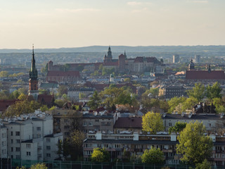 Fototapeta na wymiar View over old town of Cracow from Krakus mound. Late afternoon. Poland