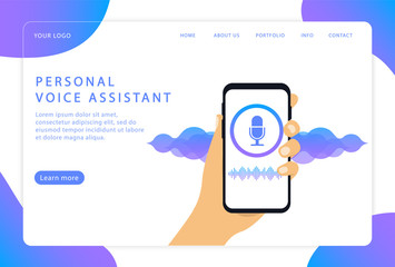 Personal voice assistant. Voice recognition. Landing page. Modern web pages for web sites.
