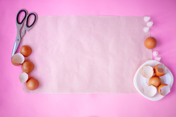 Coocking tools. Mixer for eggs cream. Top view. Kitchen concept. Pink Background