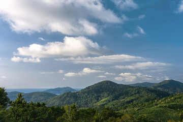 Fototapeta na wymiar Tropical landscape. mountains covered with greenery.