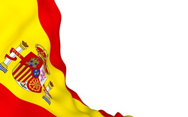 The flag of Spain. Official state symbol of the Kingdom of Spain. Concept: web, sports pages, language courses, travelling, design elements. 3d illustration